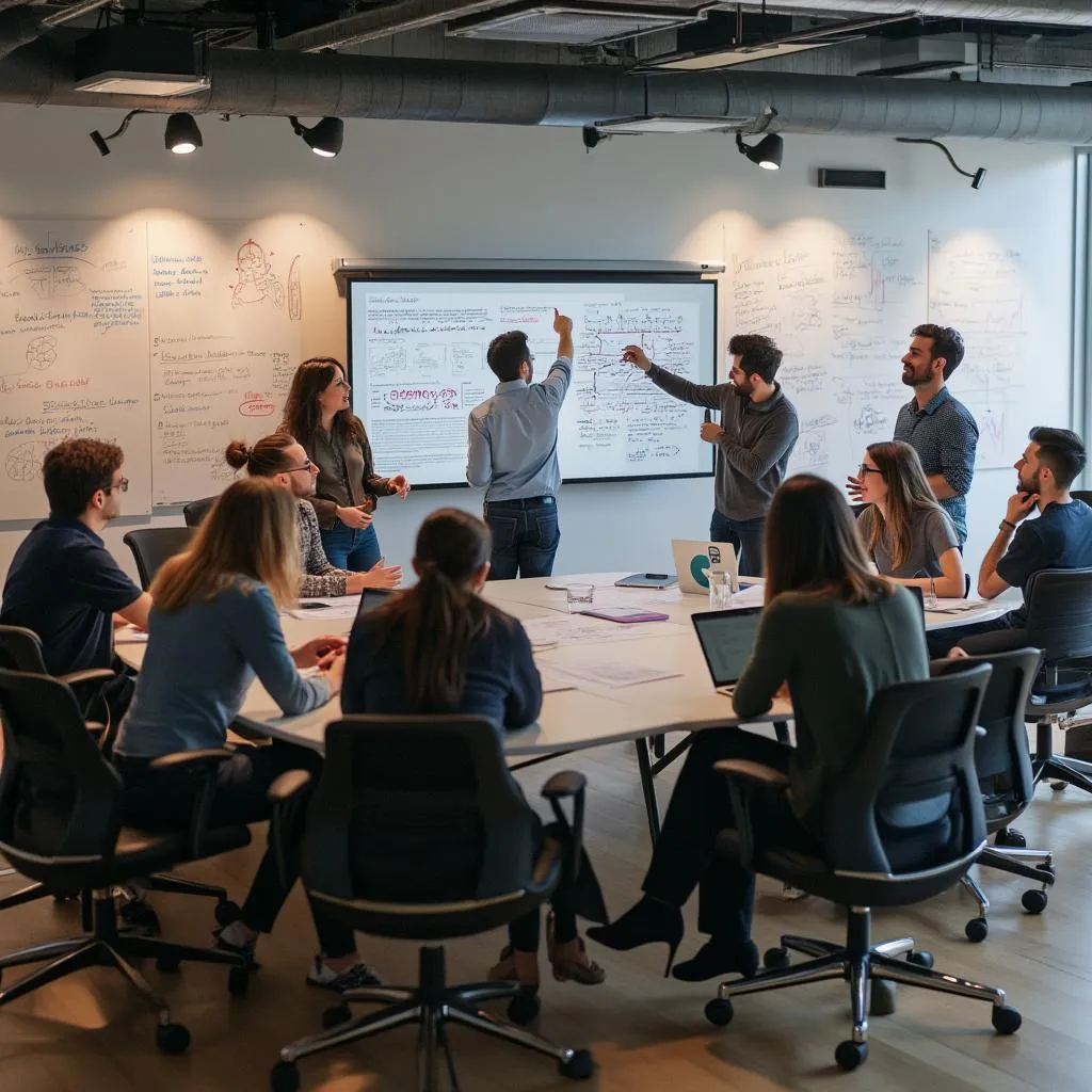 Équipe AI Finance en session de brainstorming